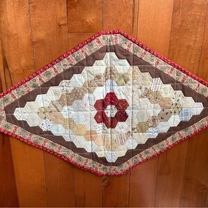 Handmade Hexagon Patchwork Table Runner in Red, Brown & Cream